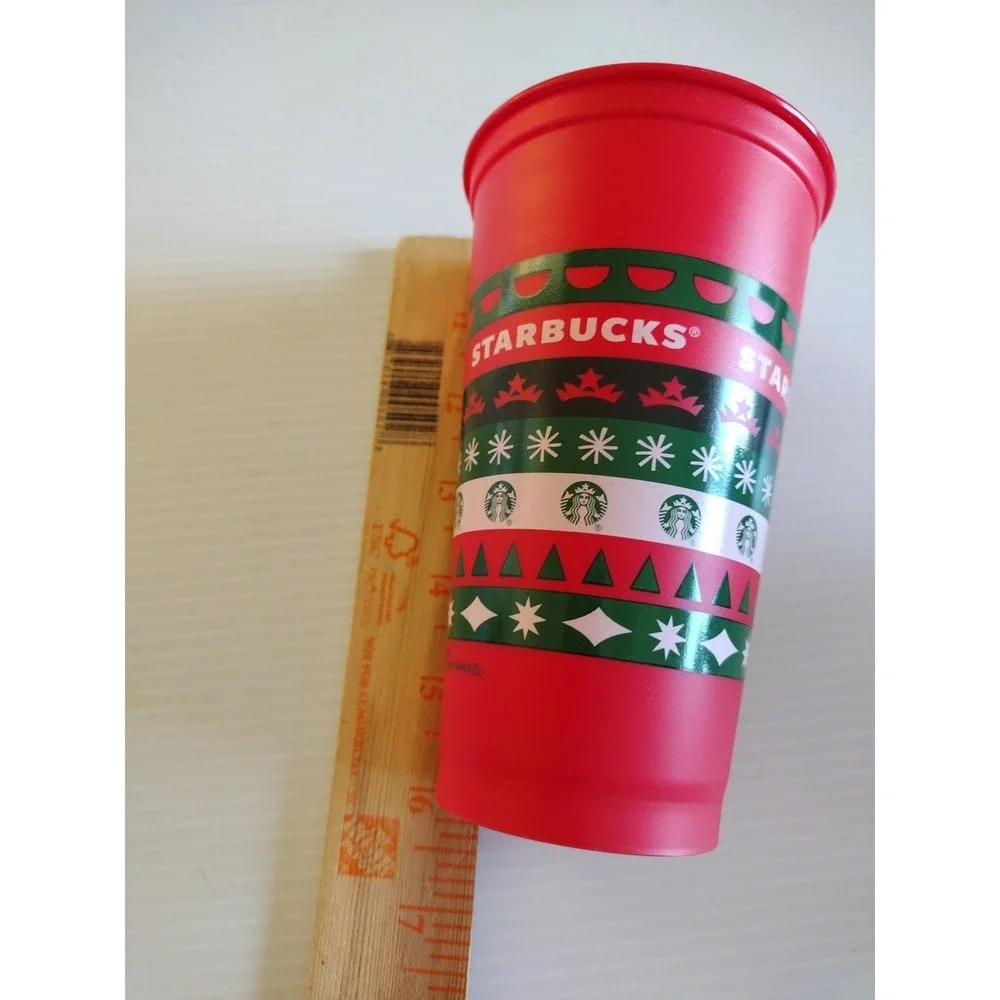 Starbucks Plastic Reusable Cup With Lid 2013‎ Christmas Holiday Hot Coffee 16oz